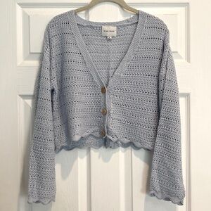 Baby Blue Crochet Crop Cardigan